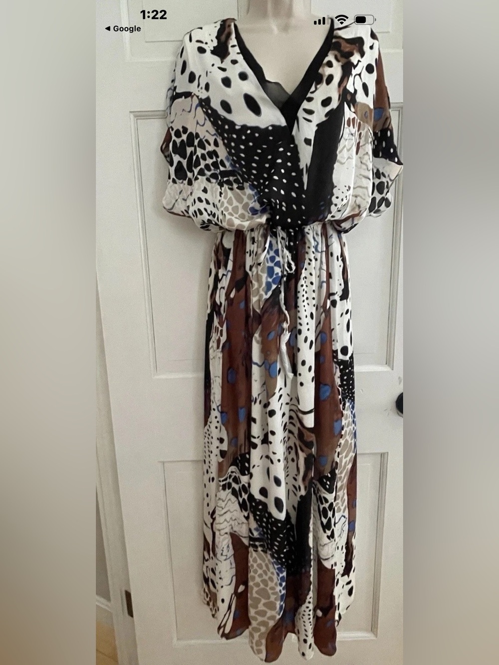 White House black market Animal Print V-Neck Maxi Dress in Cream, Black & Brown - Picture 4 of 13